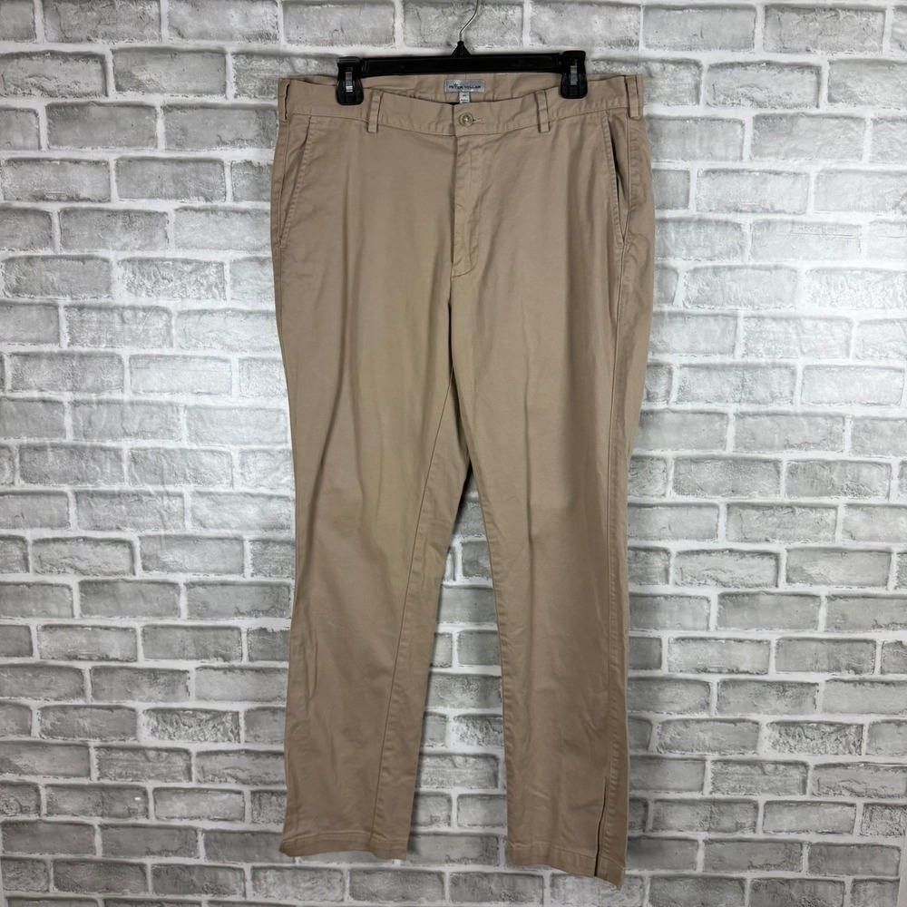 Peter Millar Mens Khaki Chinos Tan Pima Cotton Stretch Pants 35 x 32 ME0B06